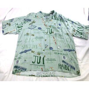 Allan Raider 2000 XL Mens Button Up Shirt All Over Cigars Print Green Rayon